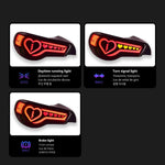 Load image into Gallery viewer, Three car light components with heart designs labeled as daytime running light, turn signal light, and brake light on a black background