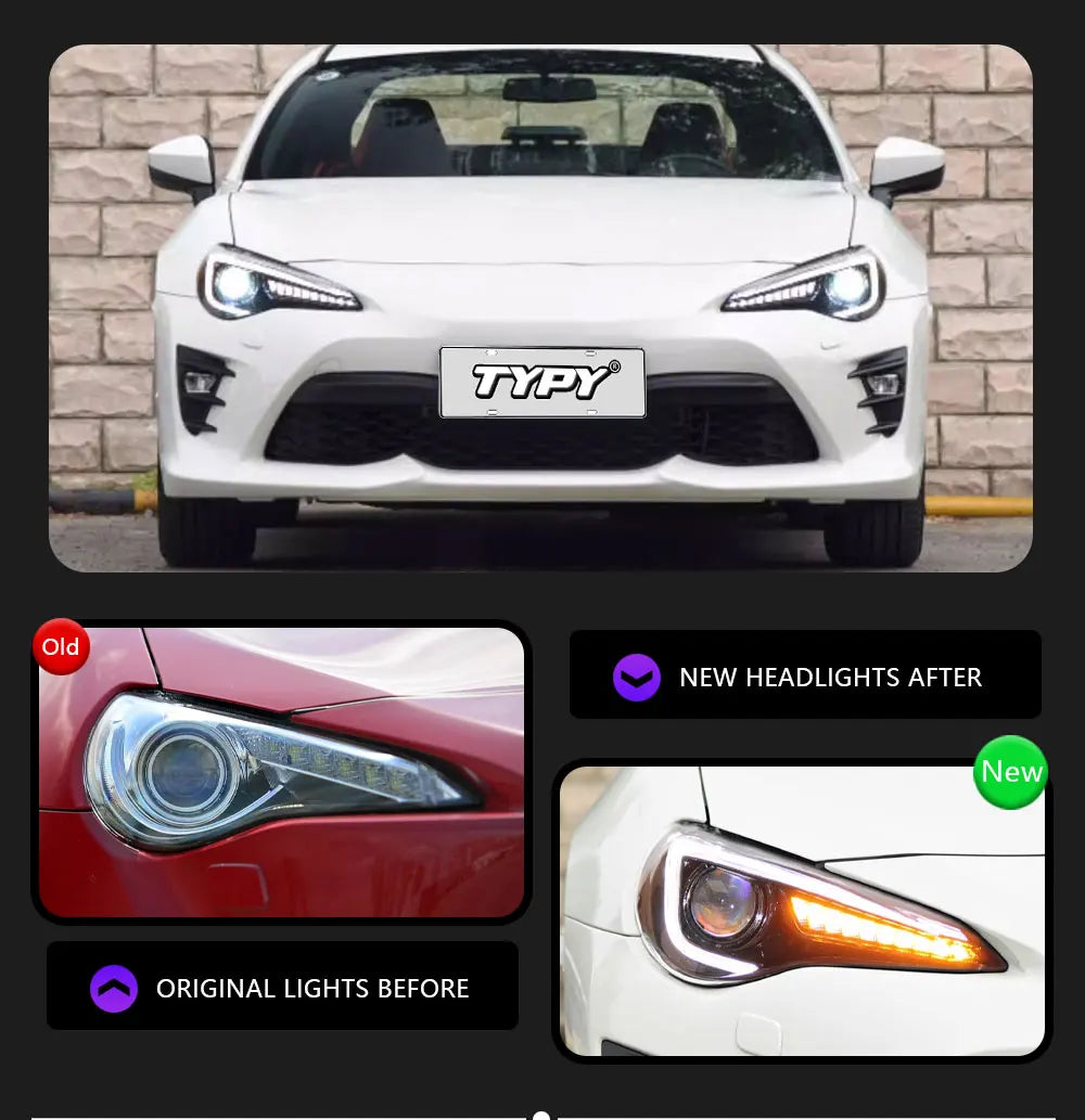 LED Headlights Assembly For 2013-2016 Scion FR-S 2017-2019 Toyota 86 2013-2019 Subaru BRZ w/DRL Sequential Turn Signal